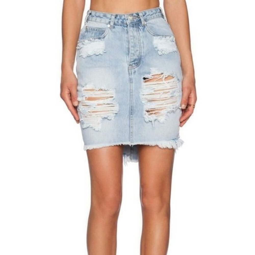 One Teaspoon High Waist‎ Skirt 23 Long Rise Super Fitted Distressed Jean